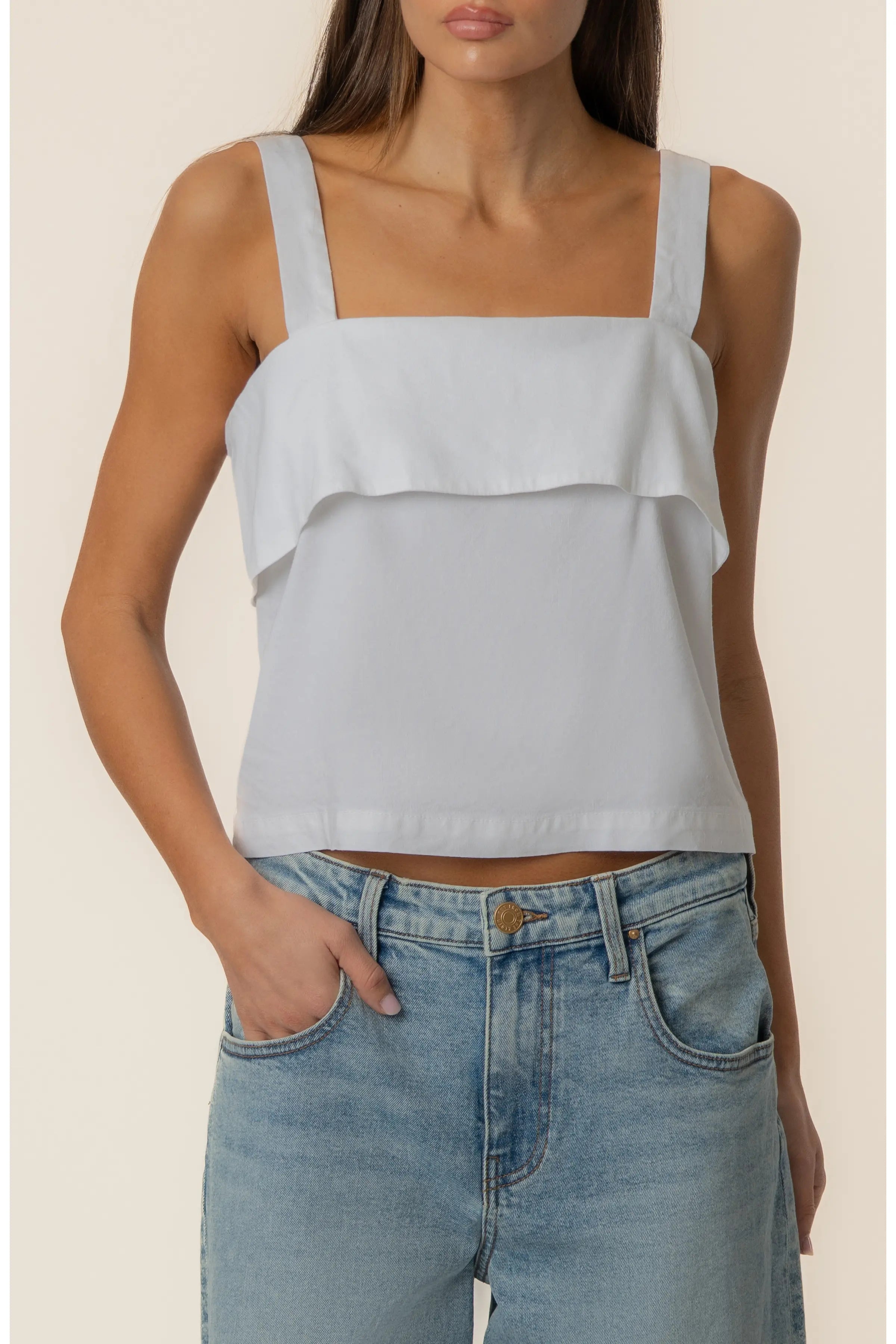 Melanie Crop Linen & Cotton Blend Tank