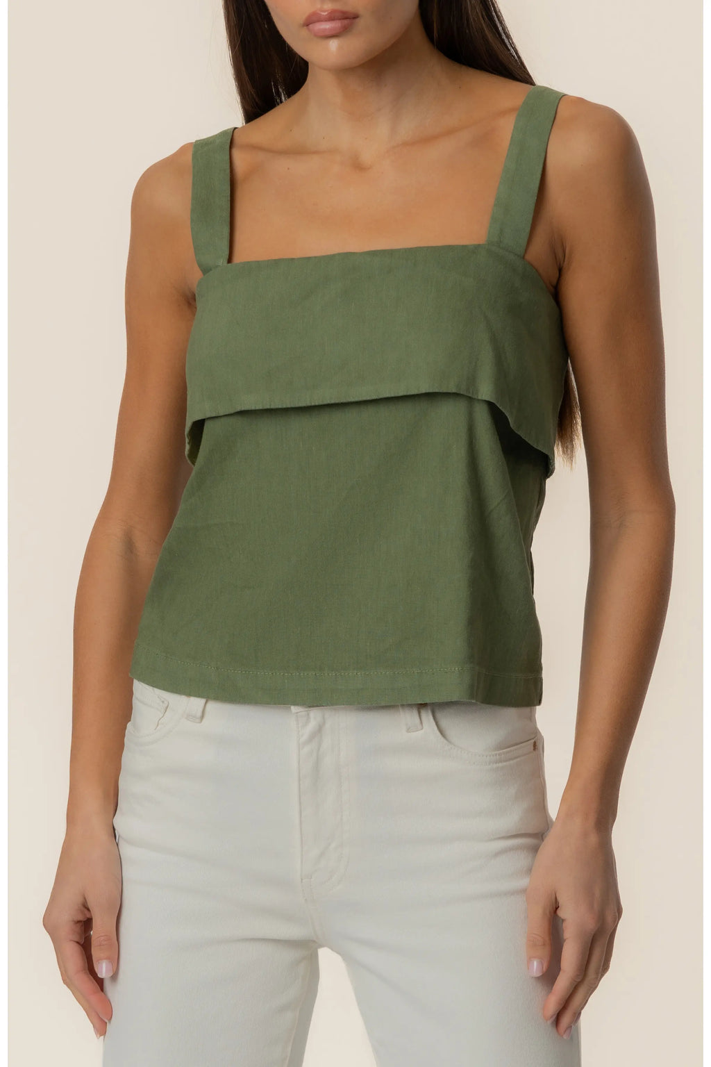 Melanie Crop Linen & Cotton Blend Tank