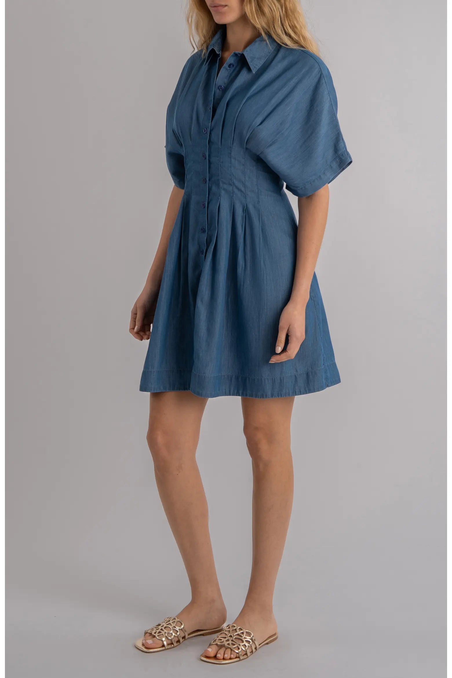 KUT Francesca Dolman Sleeve Button-Up Shirtdress