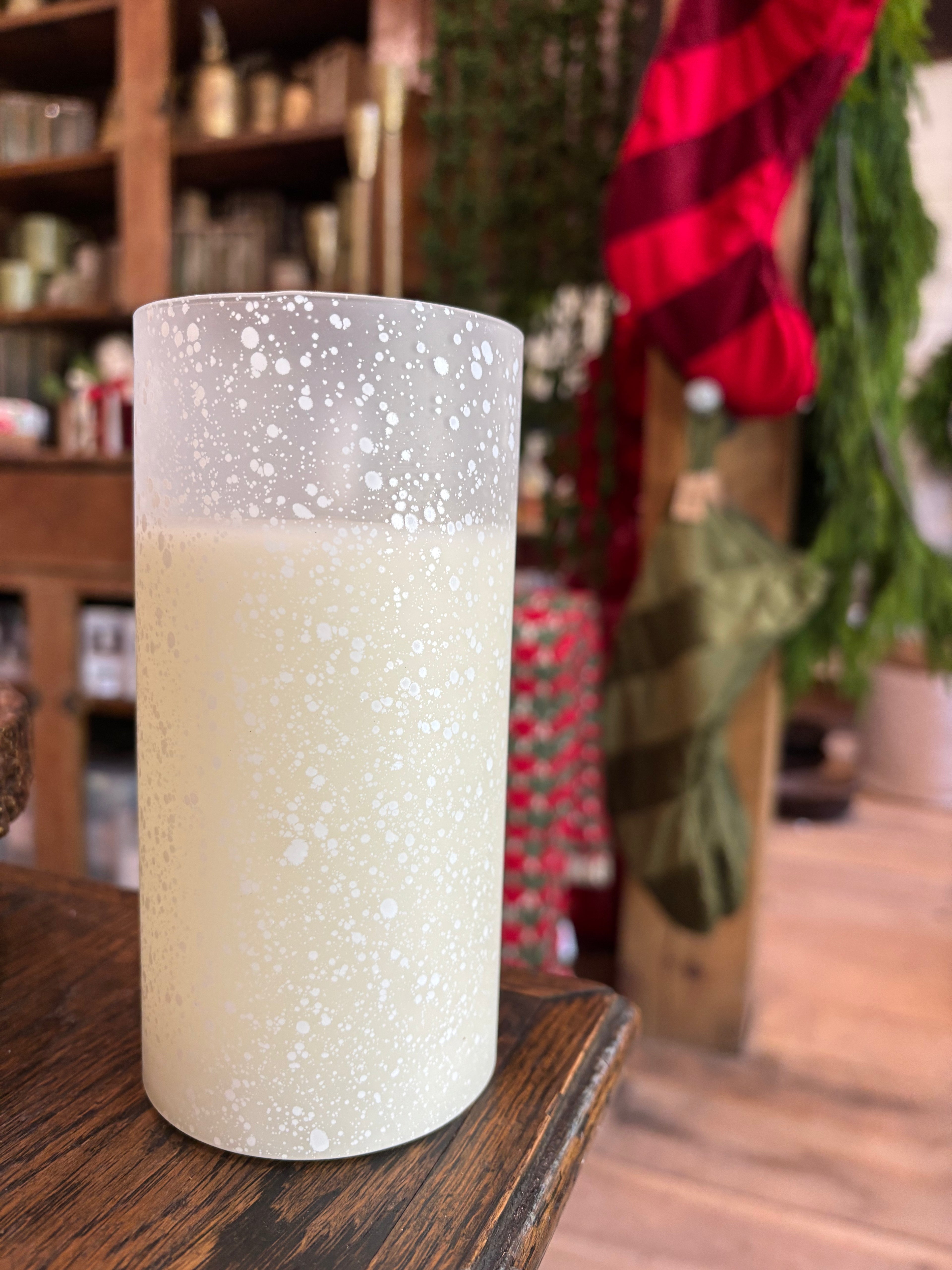 6” snowy glass 3D flame candle