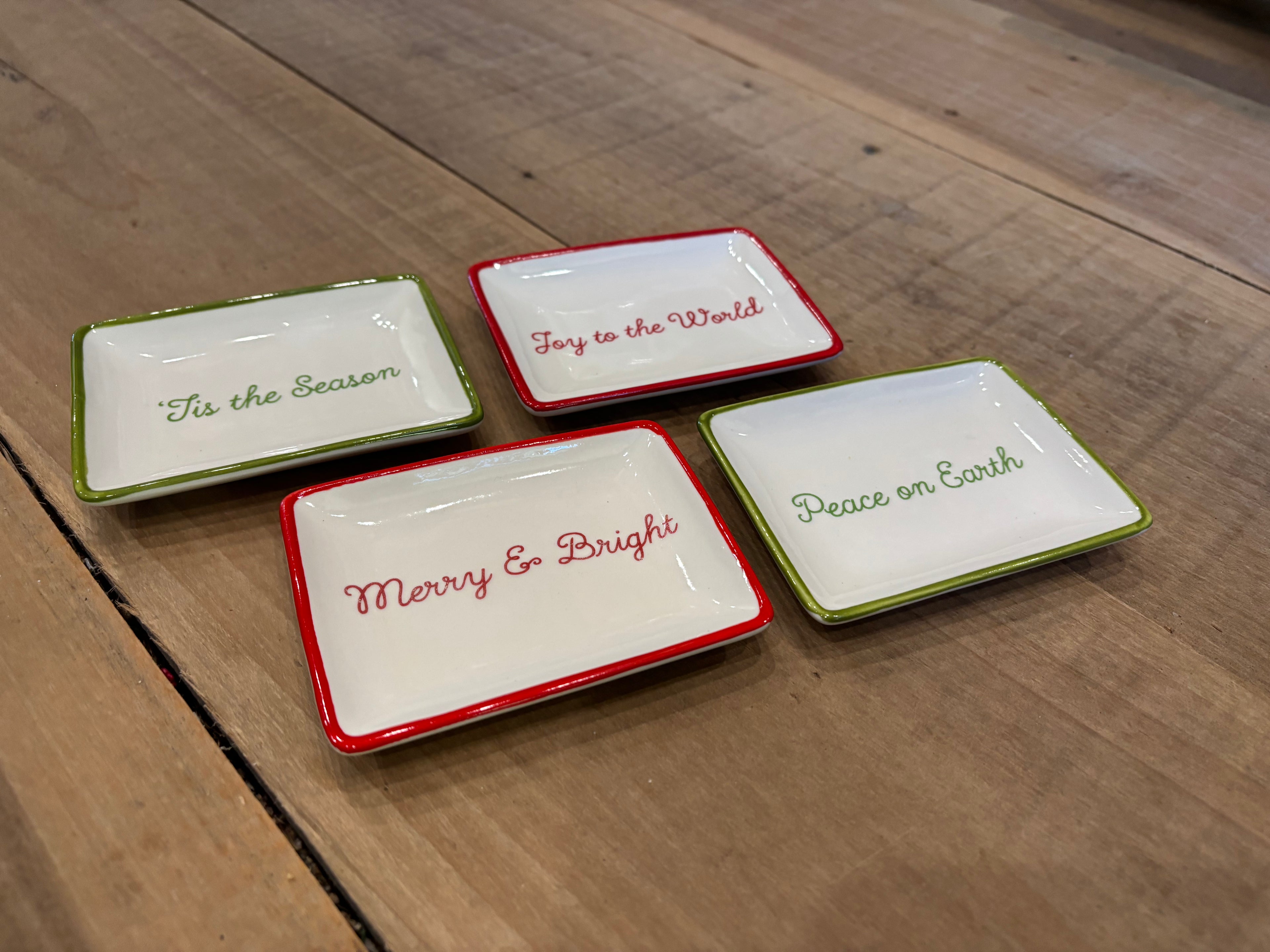Stoneware Holiday Dish w/ Holiday Words, 4 styles