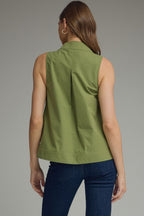 OLIVE V-SPLIT NECK W/COLLAR TOP