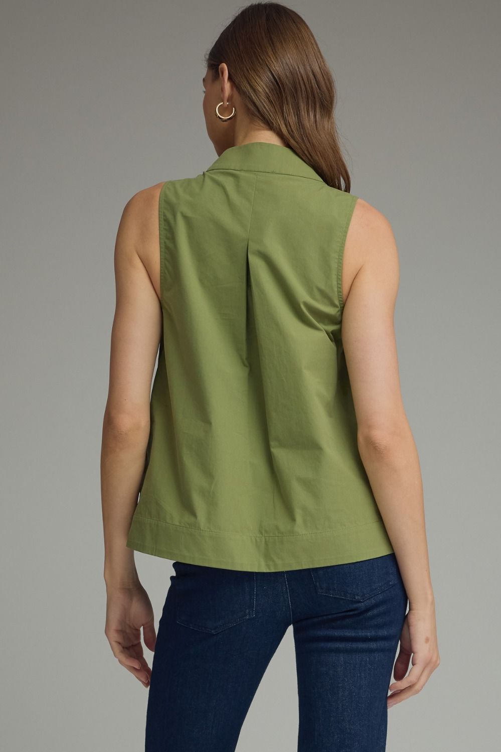 OLIVE V-SPLIT NECK W/COLLAR TOP