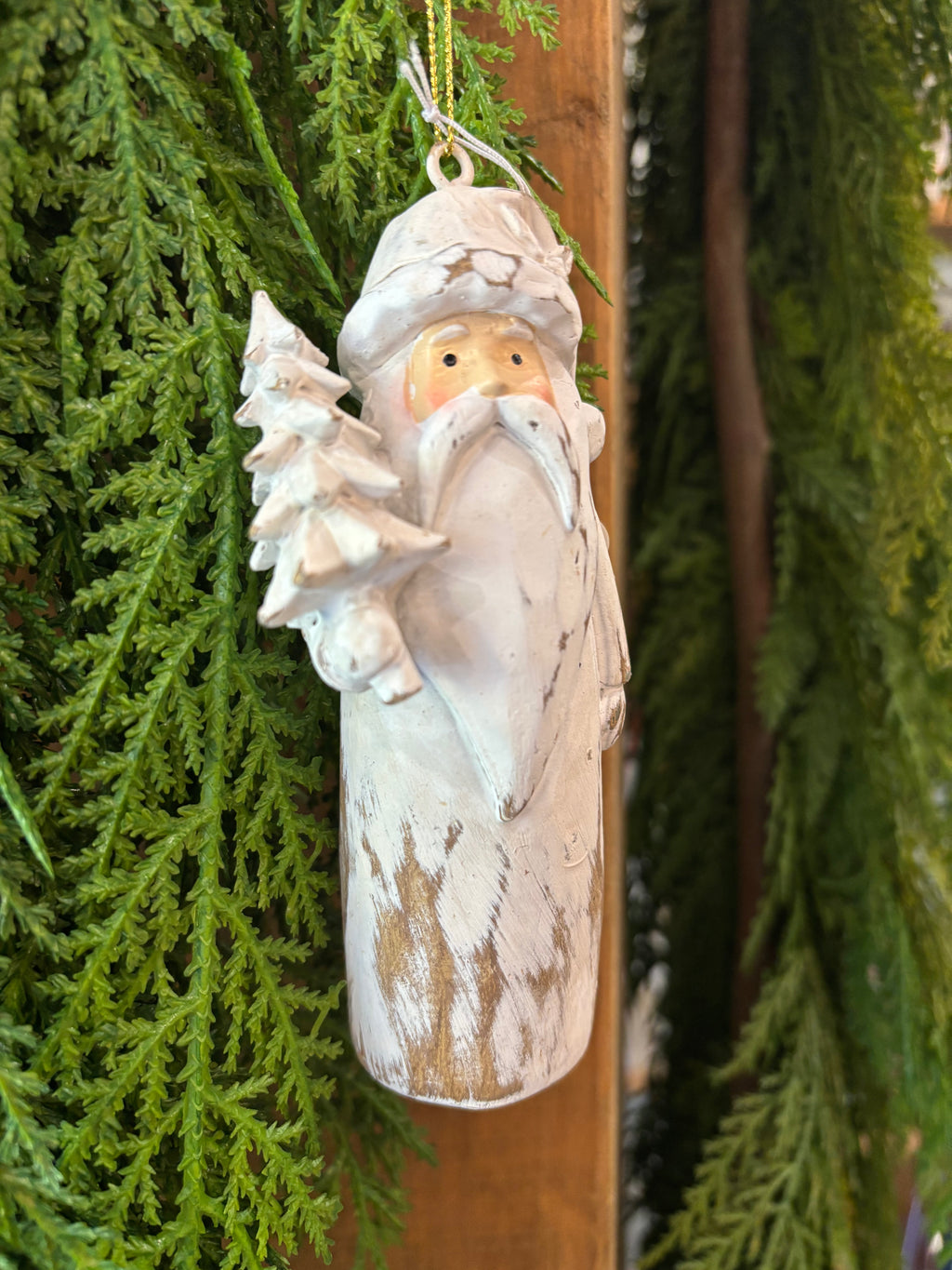 White wash natural Santa ornament
