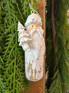 White wash natural Santa ornament