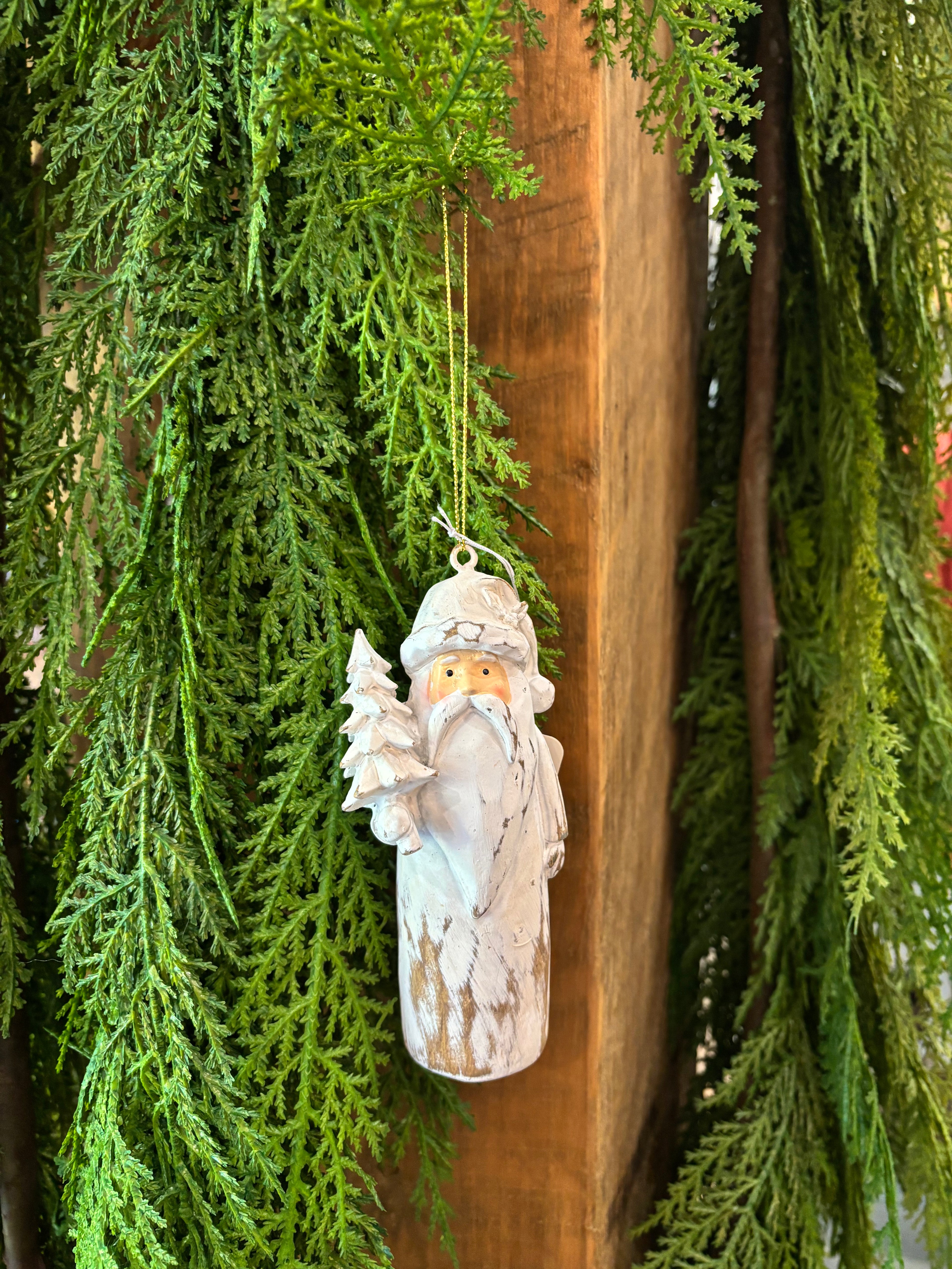 White wash natural Santa ornament