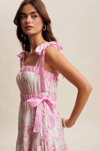 Floral Toile Ribbon Strap Maxi Dress