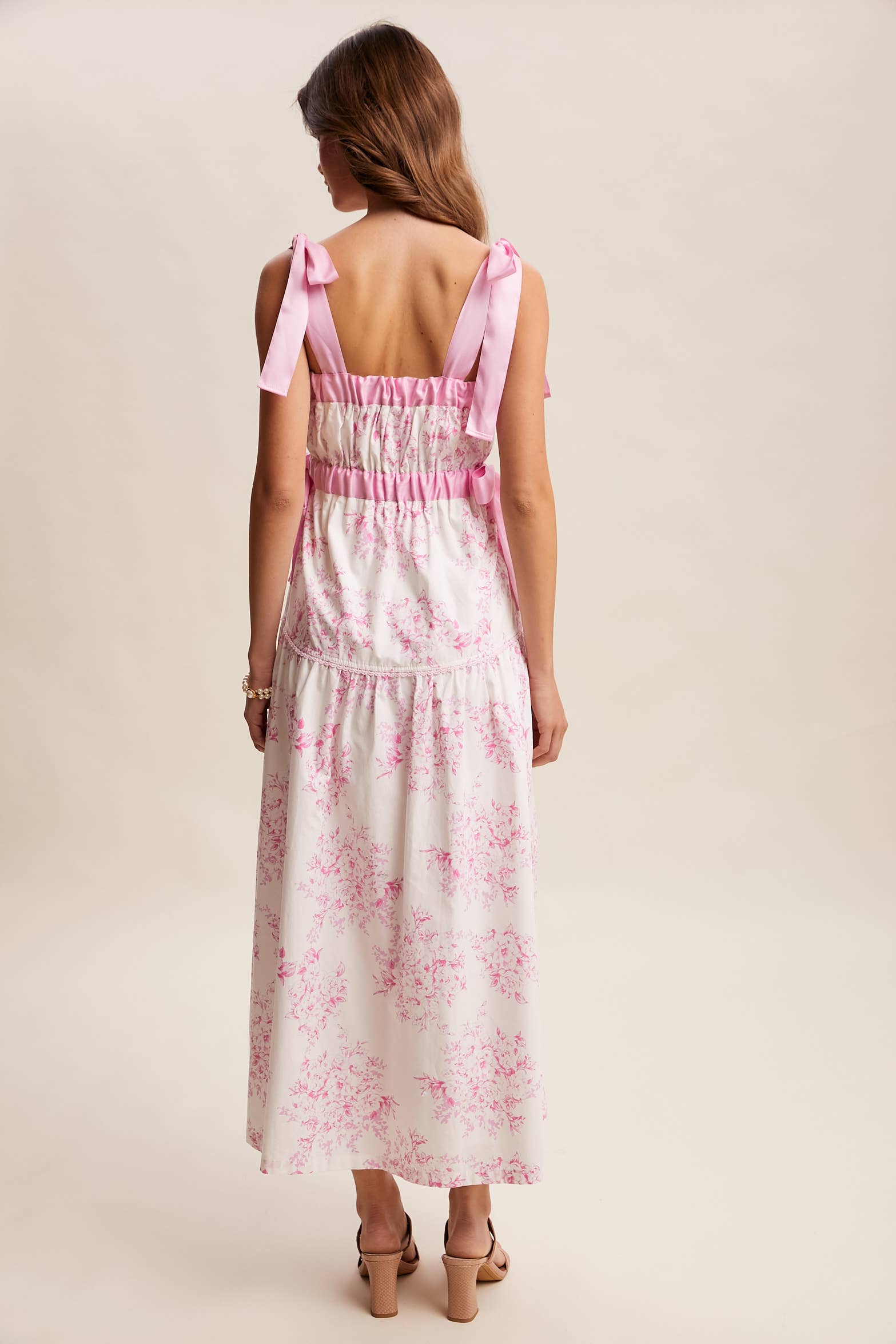 Floral Toile Ribbon Strap Maxi Dress