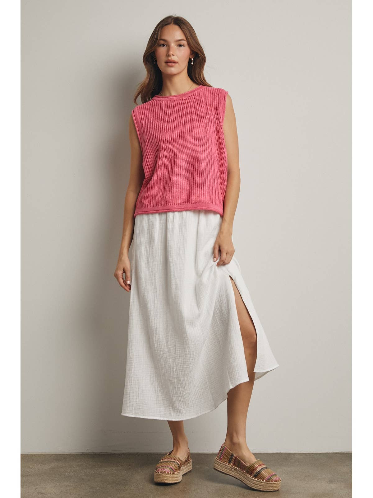 Punch Sleeveless Knit Sweater Top