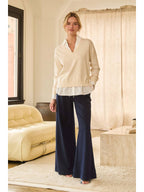 IVORY WHITE MIXED SHIRT LAYERED SWEATER