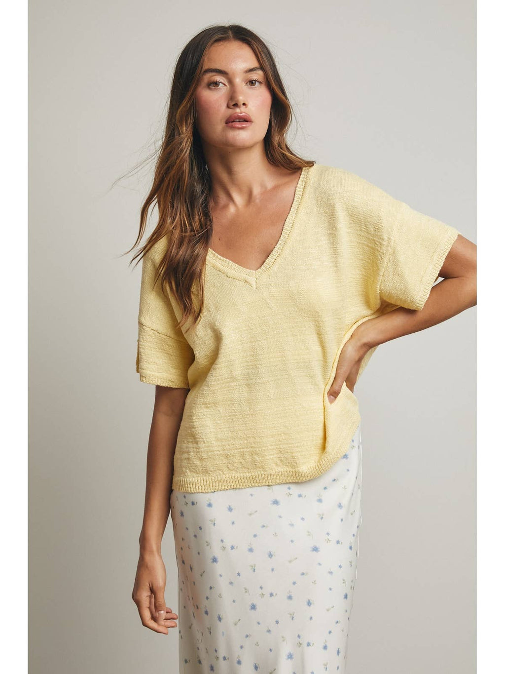 Lemon Lightweight V-Neck Sweater Top