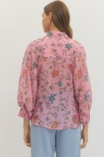 Pink Tencel Floral Blouse