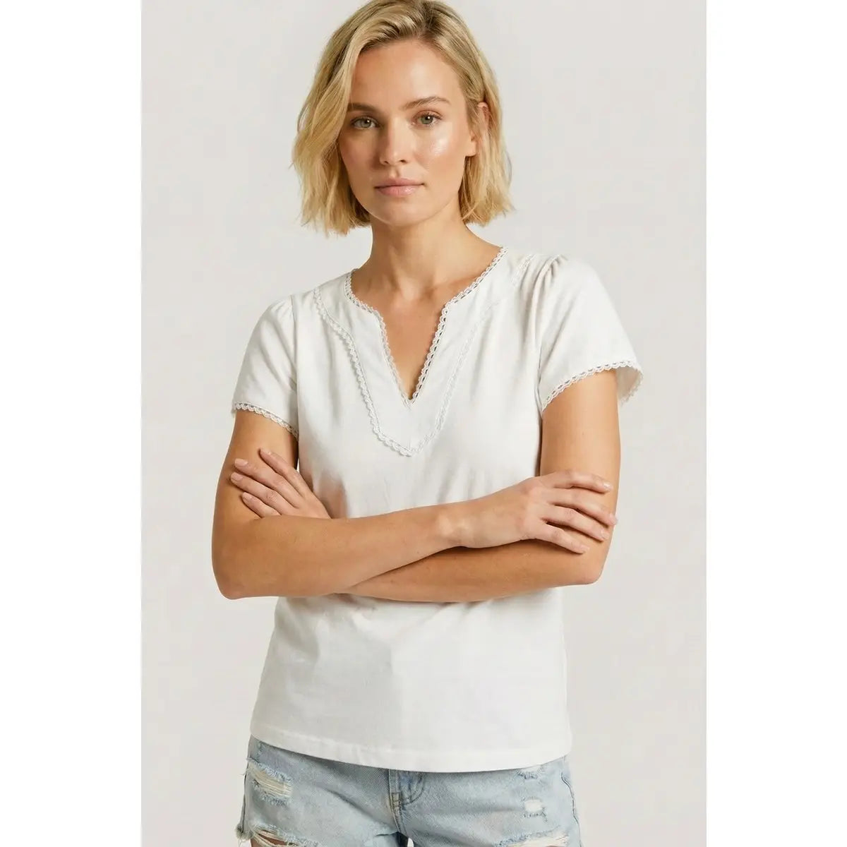 White scalloped Top