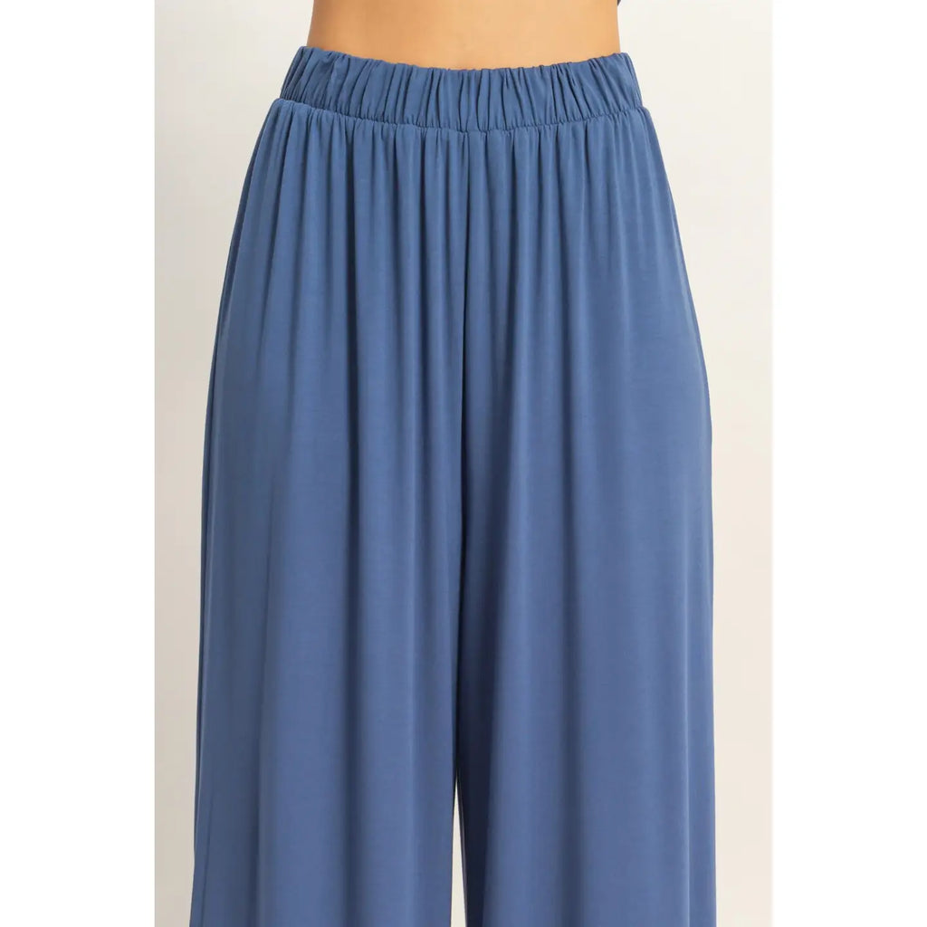 NAVY SHORT SL TOP & WIDE LEG PANT SET