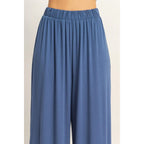 NAVY SHORT SL TOP & WIDE LEG PANT SET