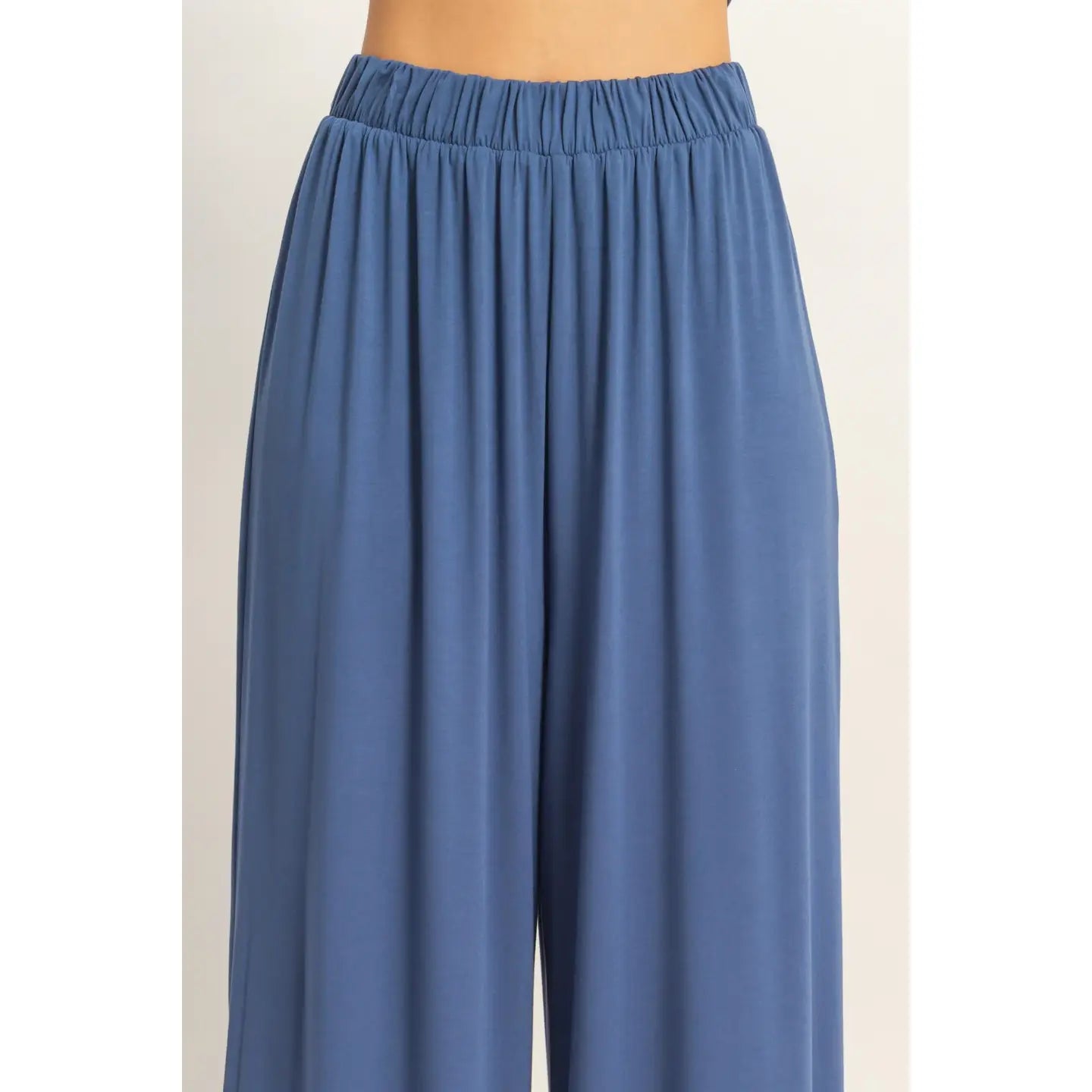 NAVY SHORT SL TOP & WIDE LEG PANT SET
