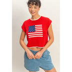 RED FLAG SLEEVELESS GRAPHIC KNIT TOP