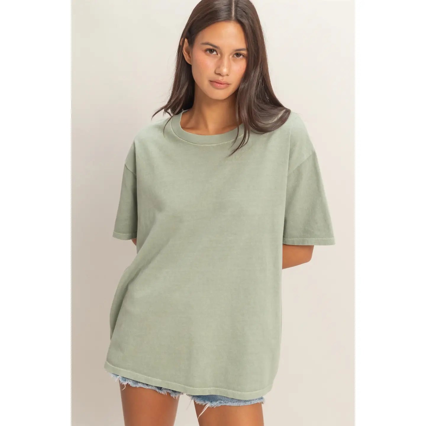 SAGE PIGMENT DYED CREW NECK TEE