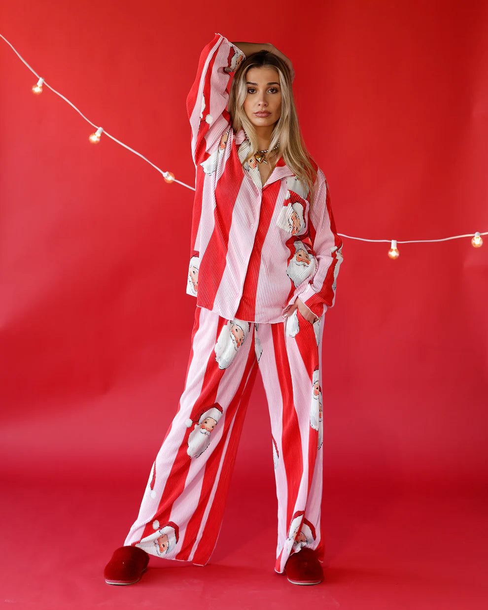 Pink/ Red with Santa Christmas Pajama Set