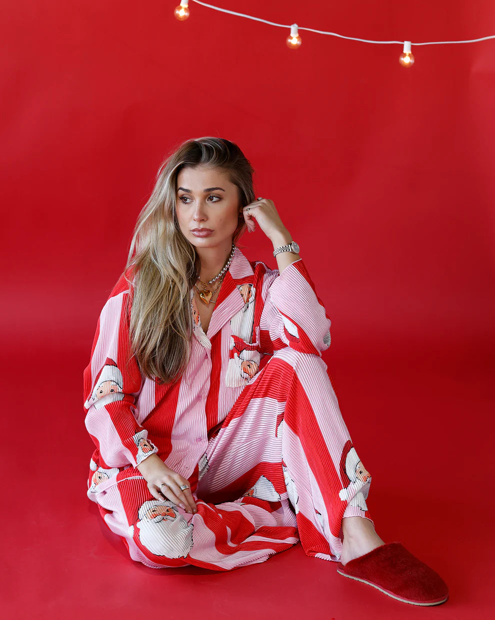 Pink/ Red with Santa Christmas Pajama Set