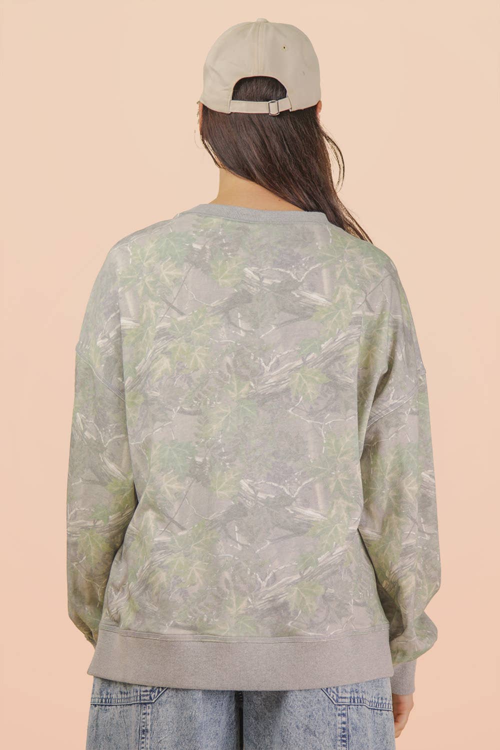 OLIVE CAMO MIX Oversized Round Neck Long Knit Top