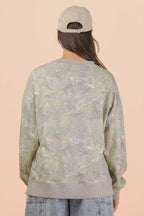 OLIVE CAMO MIX Oversized Round Neck Long Knit Top