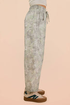 Camo Print Casual Knit Barrel Pants: OLIVE MIX