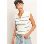 BLUE STRIPED COLLARED POLO TOP