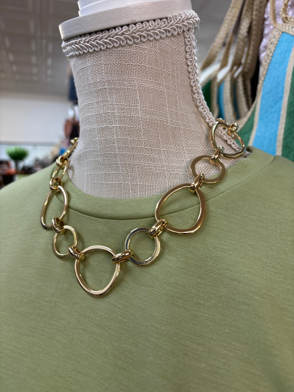 GOLD Mixed Large Hoop Chain Statement Necklace
