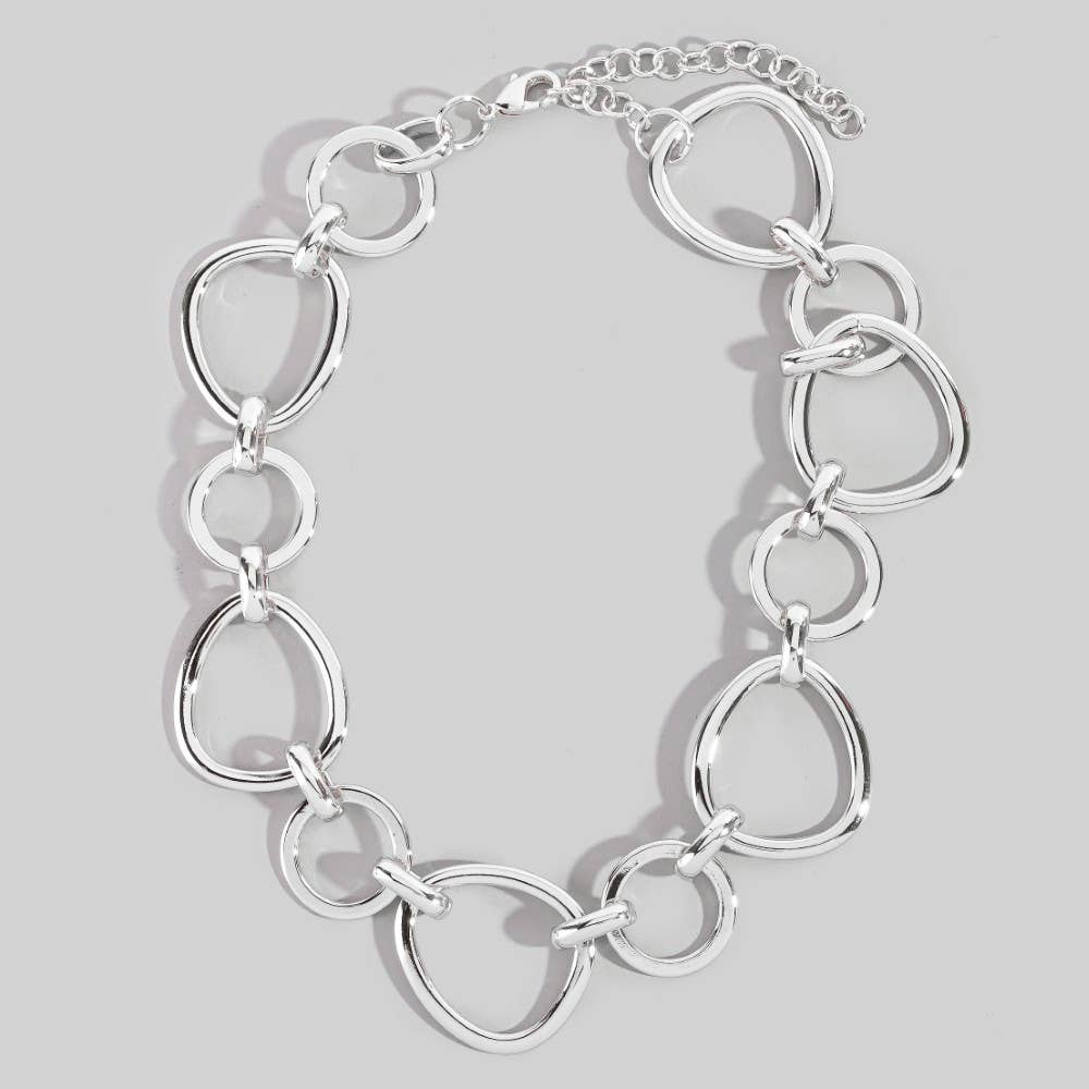 LARGE SILVER Hoop Chain Statement Necklace