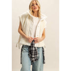 WHITE Cozy Sherpa Vest Jacket with Tie-Up Side Details