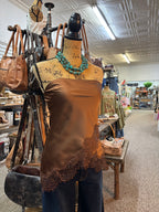 Mocha Satin Asymmetrical Lace Hem Tube Top