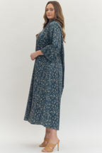 FLORAL 3/4 SLEEVE MIDI DRESS