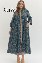 FLORAL 3/4 SLEEVE MIDI DRESS