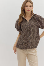 MOCHA LEOPARD 1/4 ZIP TOP