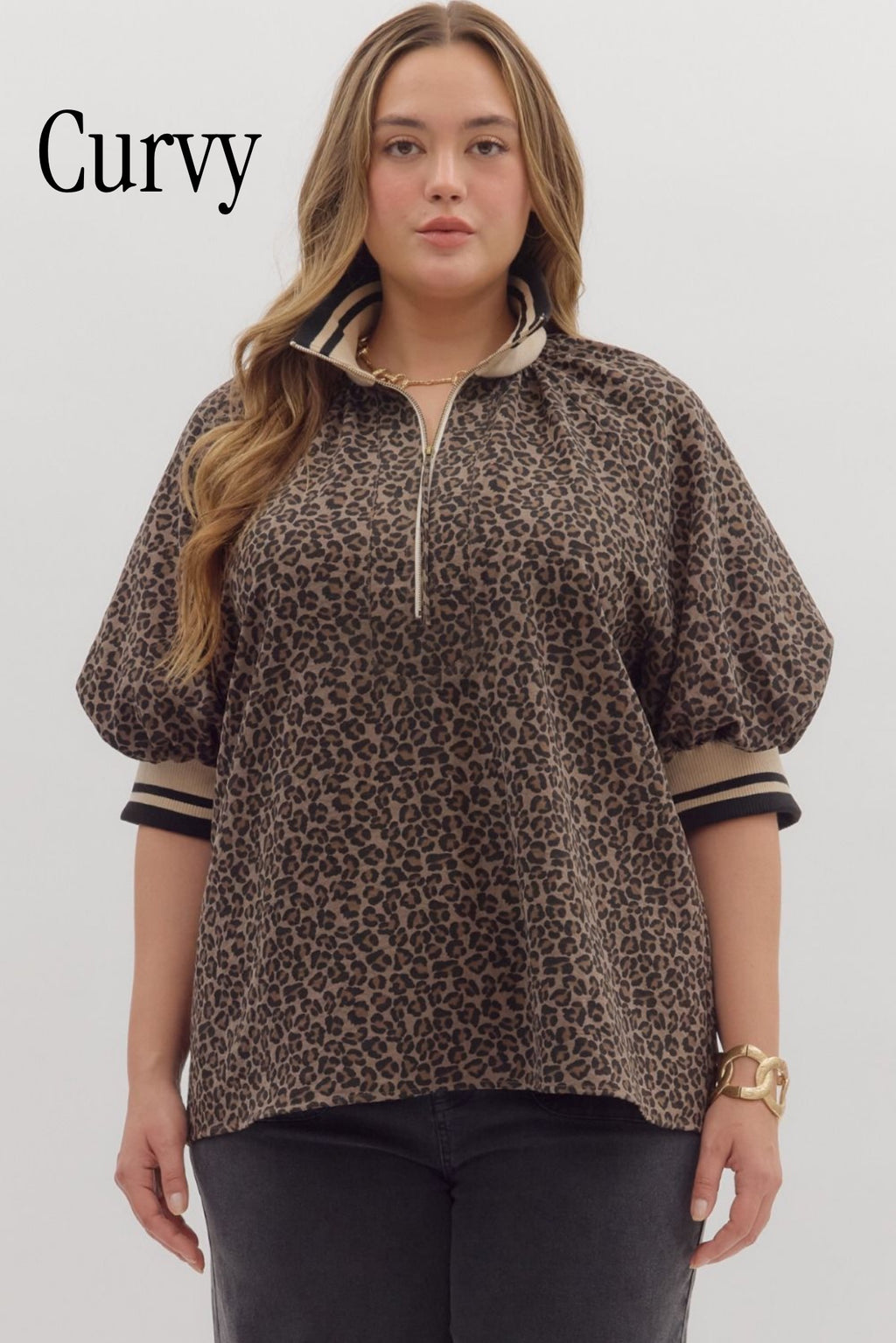 MOCHA LEOPARD 1/4 ZIP TOP