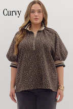 MOCHA LEOPARD 1/4 ZIP TOP