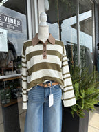 Olive/ White Knitted Classic Polo Shirts