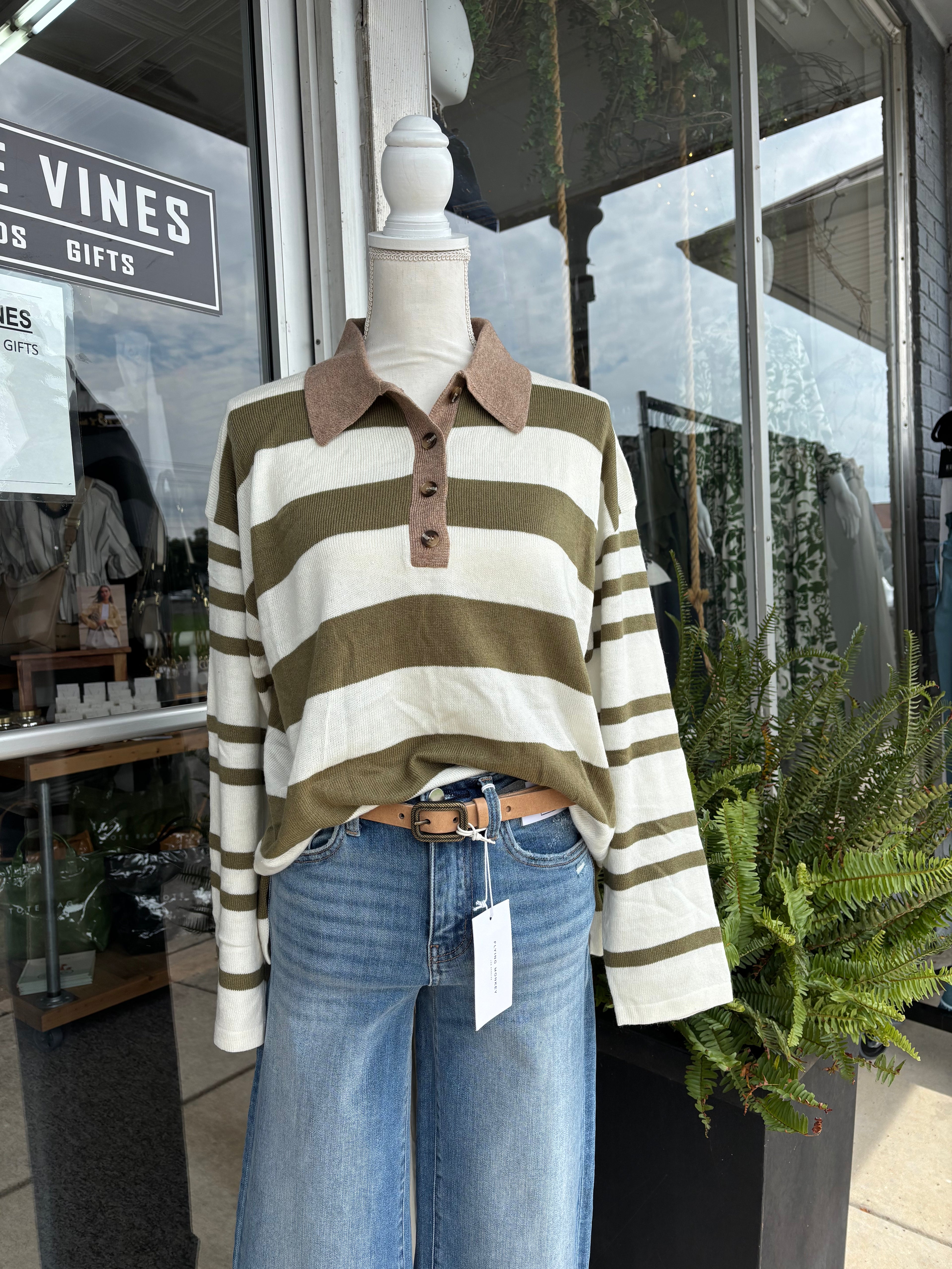 Olive/ White Knitted Classic Polo Shirts