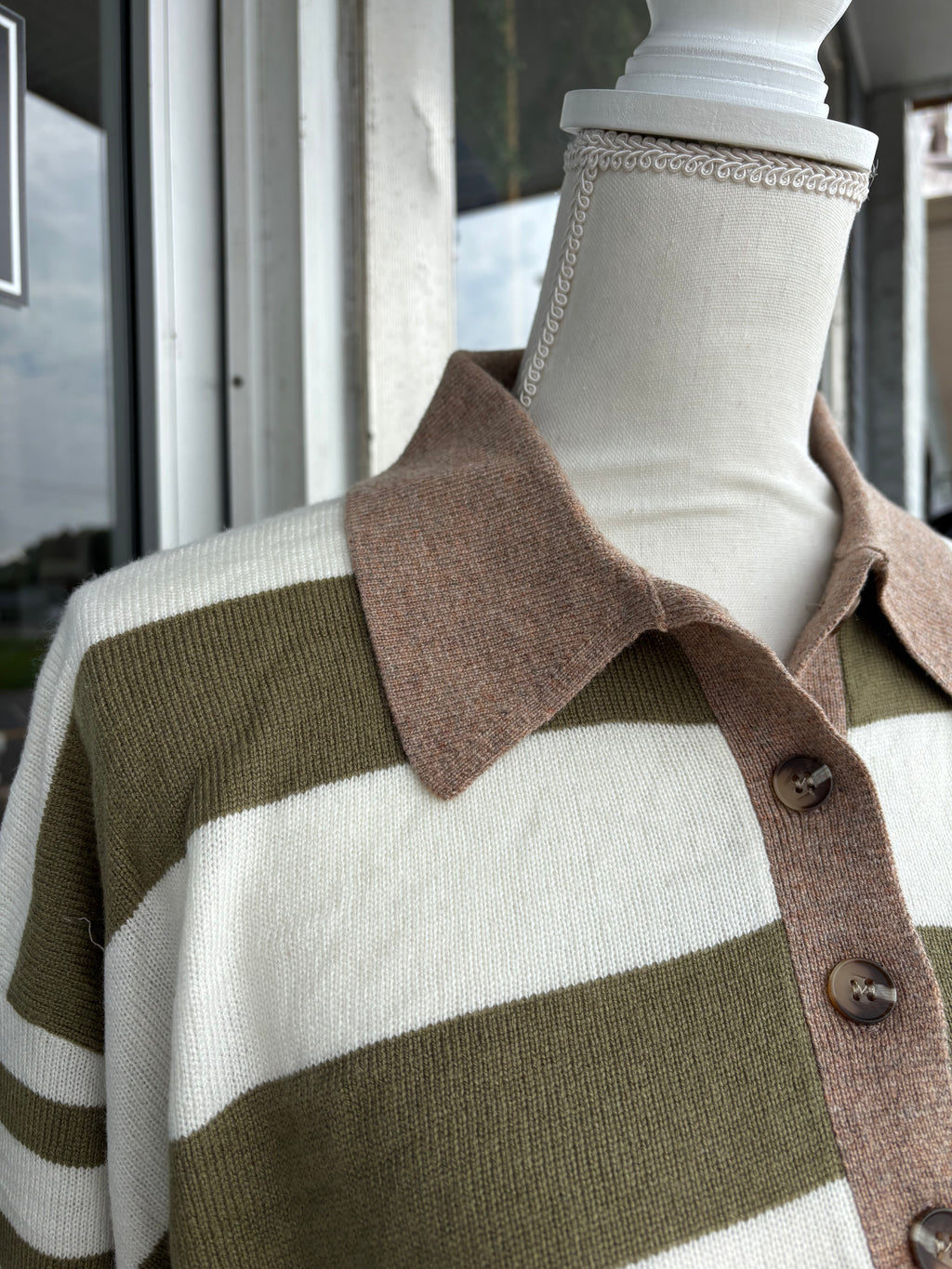Olive/ White Knitted Classic Polo Shirts