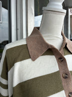 Olive/ White Knitted Classic Polo Shirts