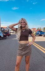 LEOPARD PRINT MINI SKIRT : BROWN MULTI