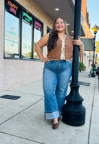 CROCHET SWEATER VEST W/ BOW DETAILS MOCHA