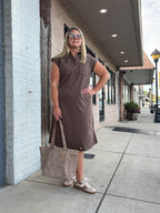 Brown Quarter Button Up Sleeveless Midi Dress