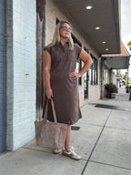 Brown Quarter Button Up Sleeveless Midi Dress