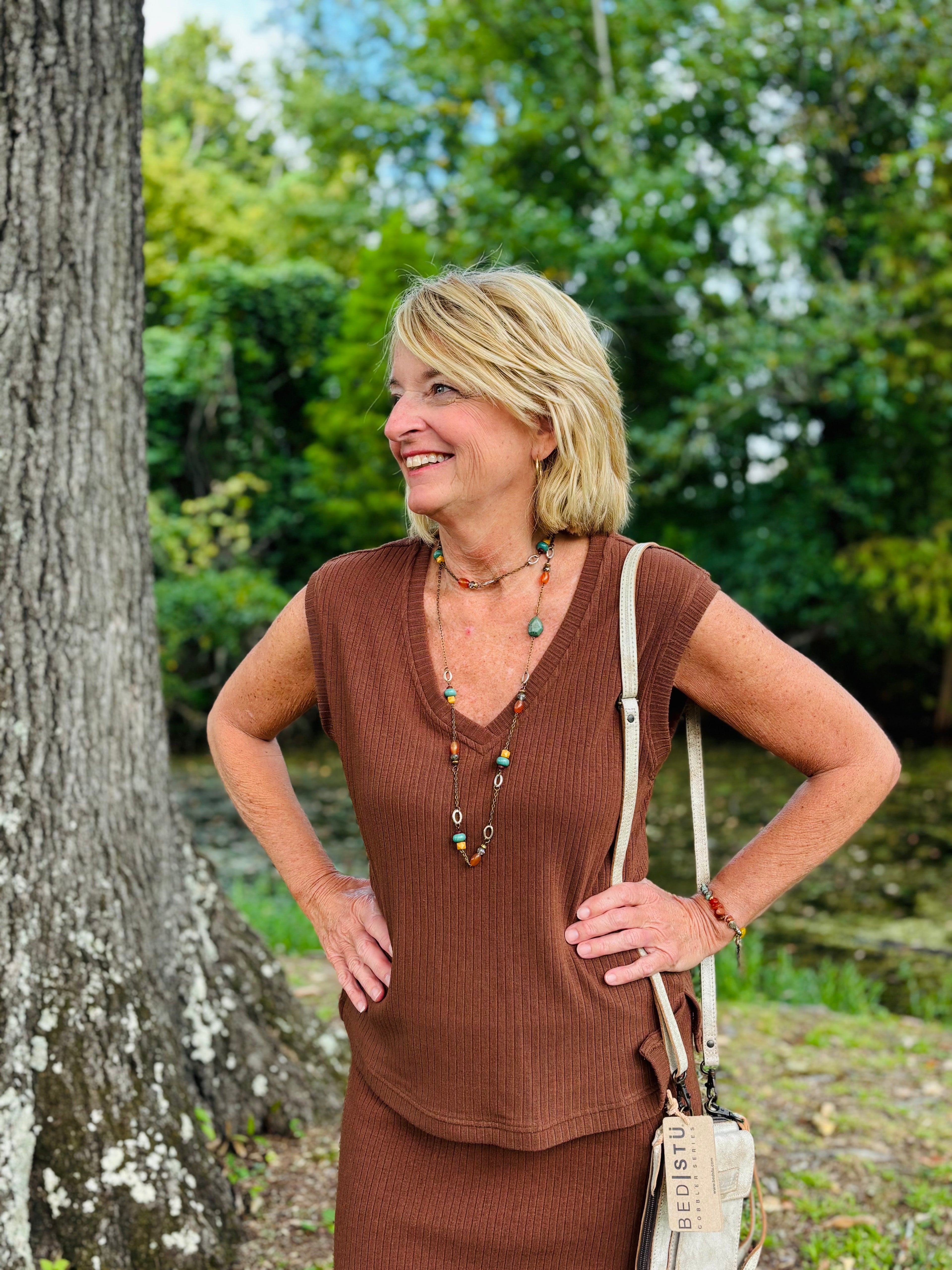 MISTY TOP & SKIRT SET BROWN