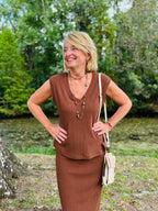 MISTY TOP & SKIRT SET BROWN