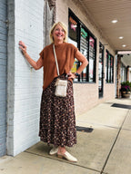Espresso Floral Tiered Midi Skirt