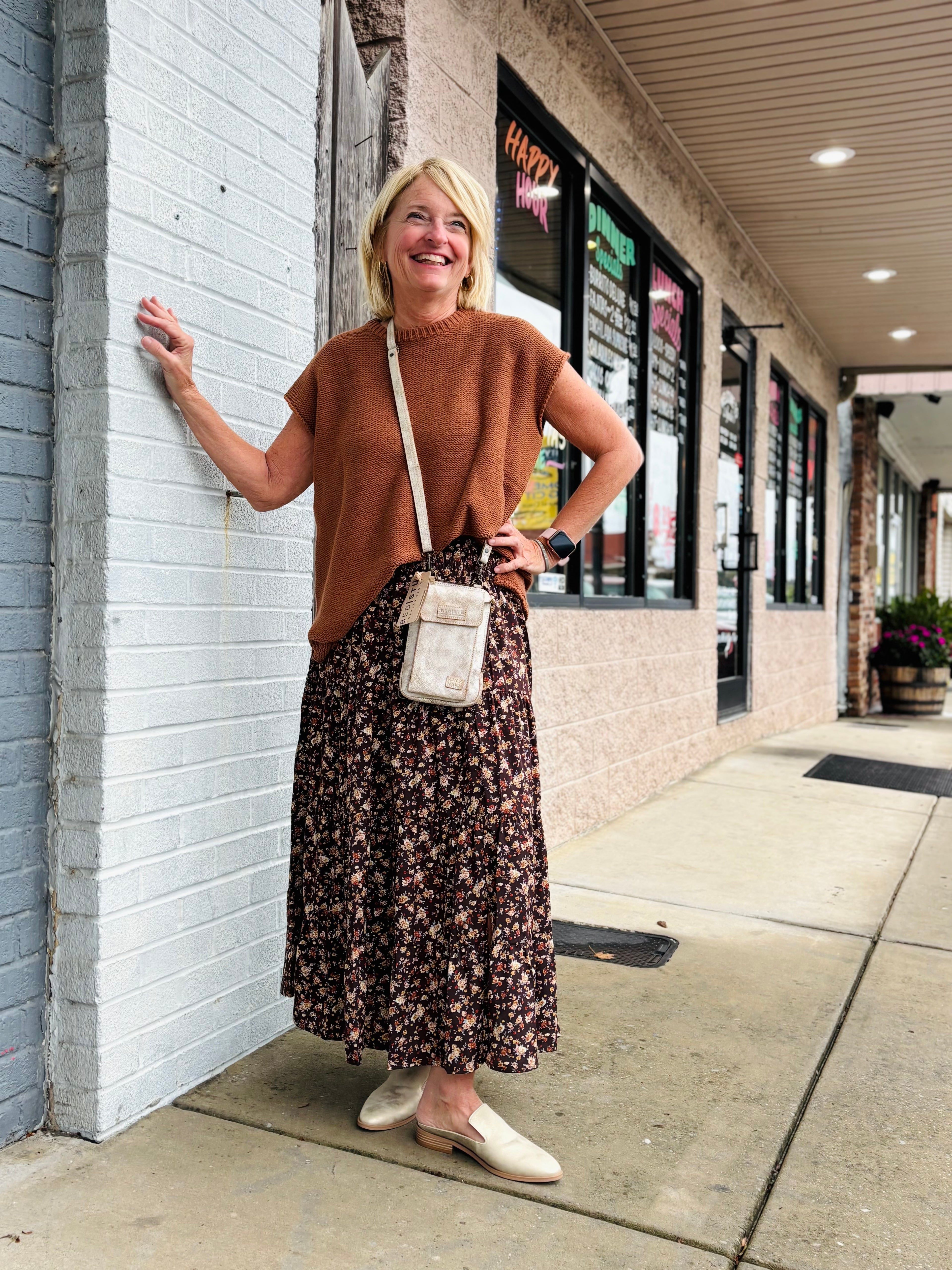 Espresso Floral Tiered Midi Skirt
