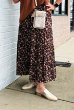 Espresso Floral Tiered Midi Skirt